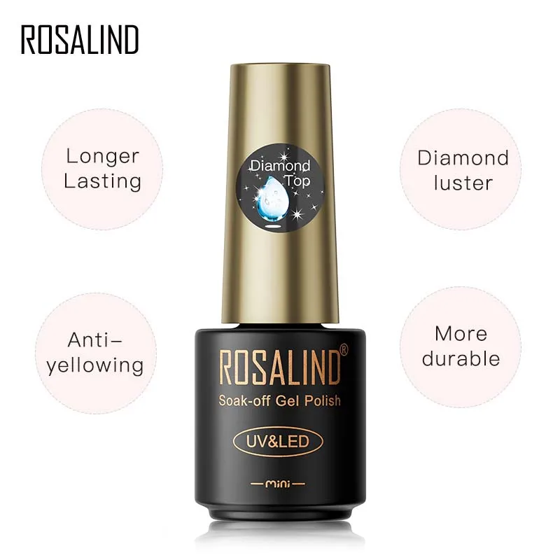 ROSALIND żelowy lakier do paznokci Top płaszcz podstawowy długotrwałe wzmocnienie 7ml przezroczysty Manicure UV Primer lakier żelowy Nail Art płaszcz podstawowy