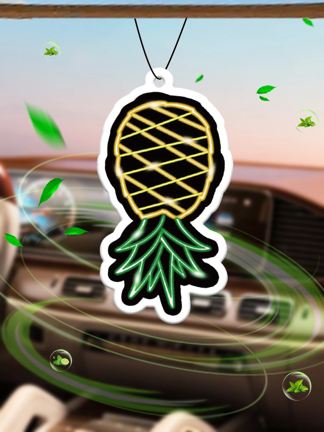 Aroma Interesante de Piña Invertida y Brisa Bahamálica (Sabor Romántico), Perfume Neutro para Automóvil y Ambientador No Tóxico | Aceites Esenciales Naturales y Tabletas de Aromaterapia (Noroali/Pomelo/Cedro) | Tipo Colgante y Puede Usarse como Clip de Ventilación | Fragancia Duradera de 60 a 90 Días | Desodoriza y purifica el aire | Adecuado para Usar en Automóviles, Hogares, Armarios y Baños. | Diseño de Animación de Dibujos Animados | Igual que el mostrador.