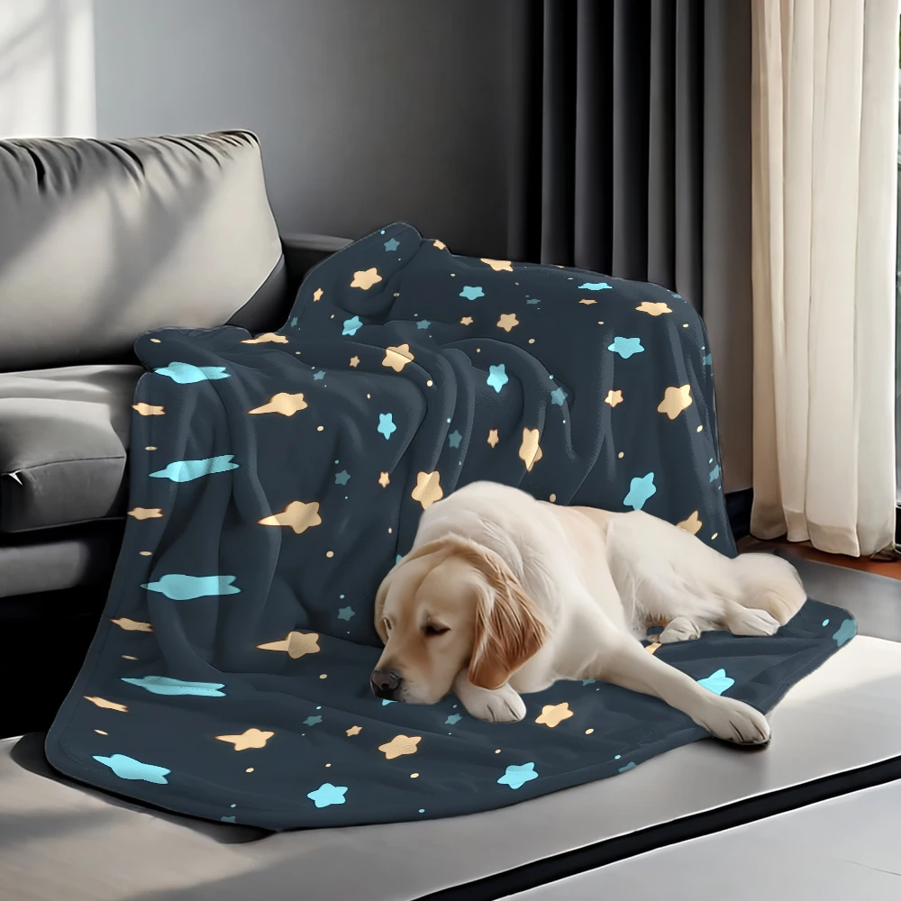 Dark Blue Stars Dots Soft Flannel Blanket Warm Cozy Throw Blanket for Bedroom Living Room Fuzzy Plush Bedspread Gift for Family