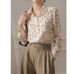 Elegant Fashion Women's Printed Button Chiffon Blouses All-match Loose Turn-down Collar Shirt Spring Autumn Female Clothing