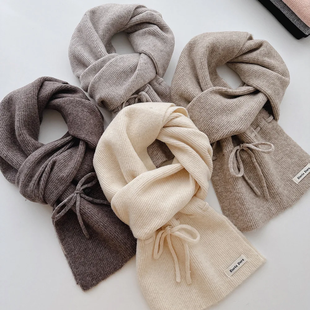 sweet strap bow knitted scarf for girls with wool winter warm  soft neck protection