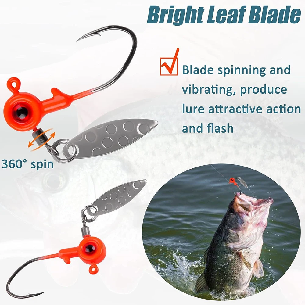 10Pcs Fishing Jig Heads Underspin Spinner Blade 3D Eyes Painted Fishing Lure Crappie Jig hooks for Bass Walleye Trout Fishing