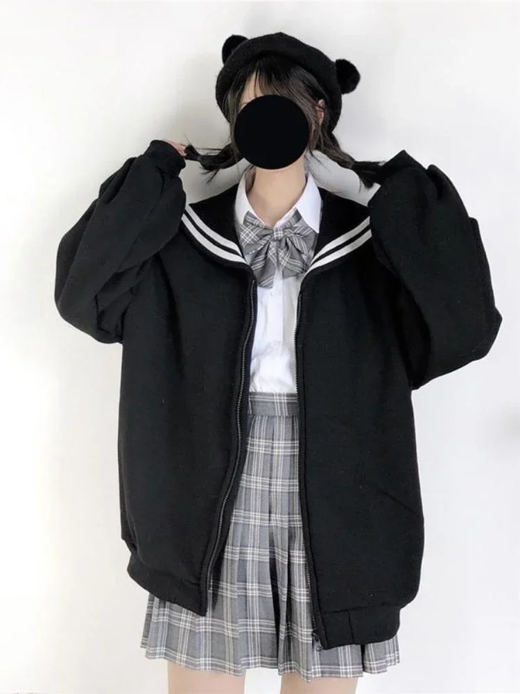 

Sailor Collar Coat Japanese Jk Girls Kawaii Y2k Aesthetic Loose Vintage Casual Women Clothing Grunge Fashion Coats Preppy