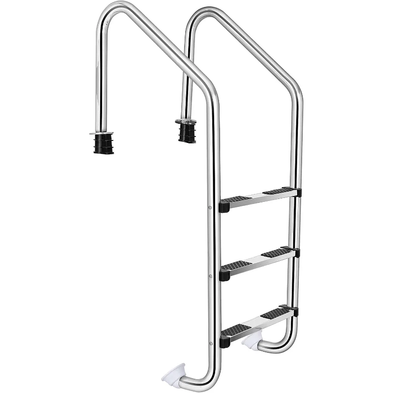 Escalera de piscina Goplus, escalón de acero inoxidable empotrado en el suelo de 3 escalones/4 escalones para piscina interior/exterior, escalera antideslizante resistente