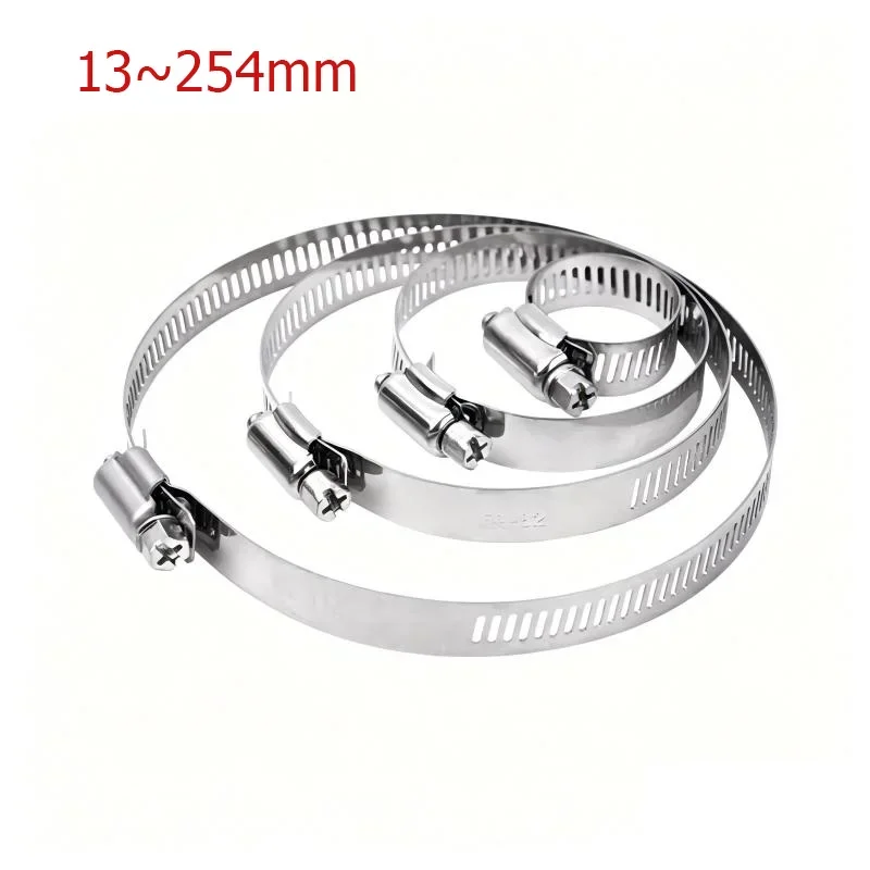5/10pcs 13mm-254mm Pipe Clamps Heavy Duty Stainless Steel Hose Clips Car Fuel Hose Pipe Clamps Worm Drive Durable Anti-oxidation