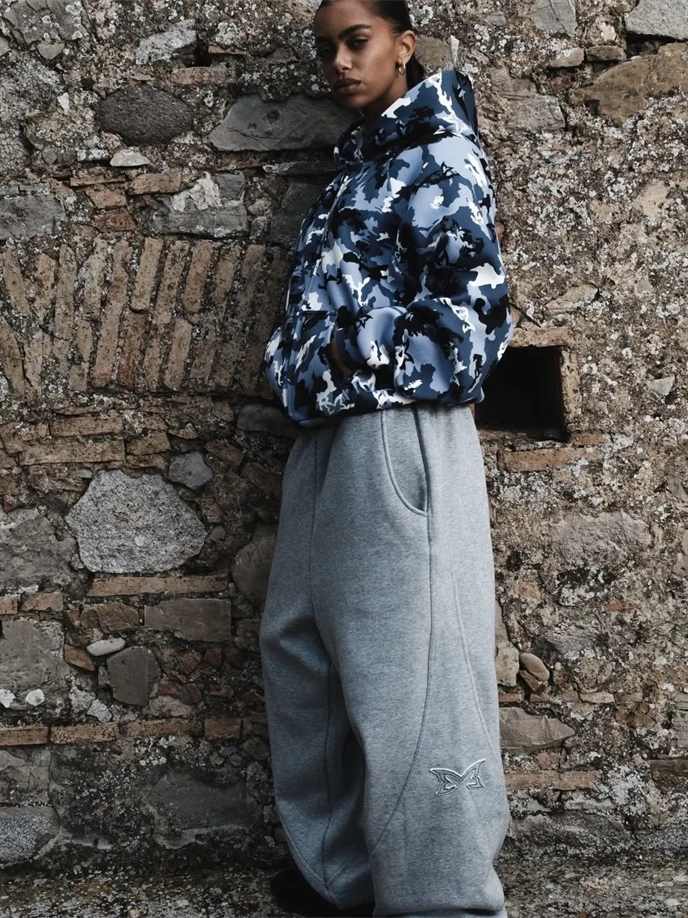 

Ретро-худи в стиле стритвир синего камуфляжного цвета на молнии, свободного кроя, из хлопка и полиэстера, с длинными рукавами