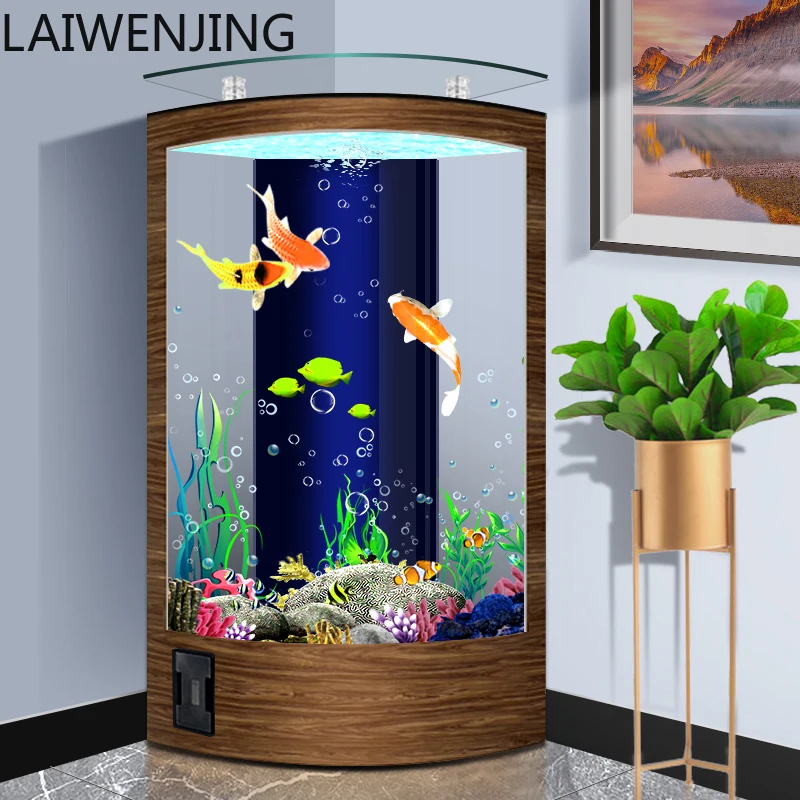 

HLZ new fish tank living room household small and medium-sized fan-shaped golden fish tank back filter water-free box