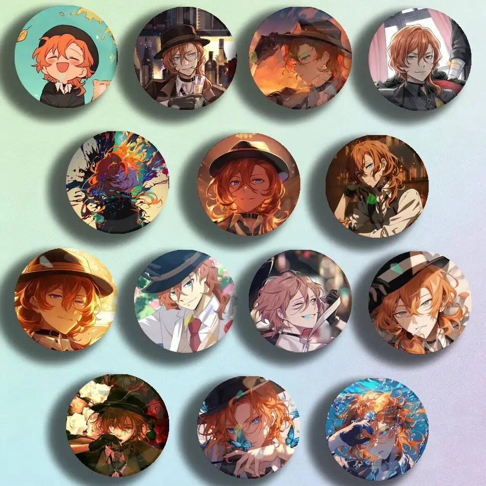 Bungo Stray Dogs Nakahara Chuuya Icon Badge Handmade Tinplate Brooch for Backpack Clothes Chest Ornament Gifts