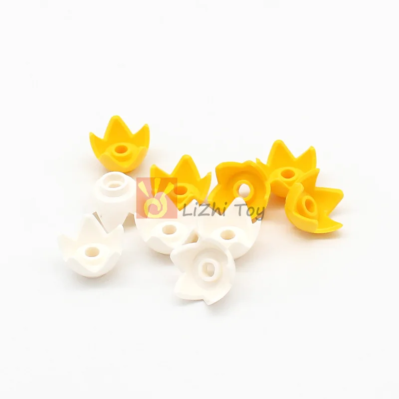 100pcs MOC Bricks Headgear Crown Eggshell with 5 Points and Center Stud 39262 Plant Lotus Flower Petal Eggshell Building Blocks