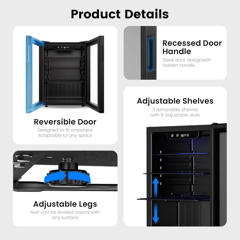 2.6 Cu.Ft Beverage Refrigerator Cooler - 95 Can Mini Fridge Glass Door for Soda Beer Wine, Small Refrigerator for Bedroom Office