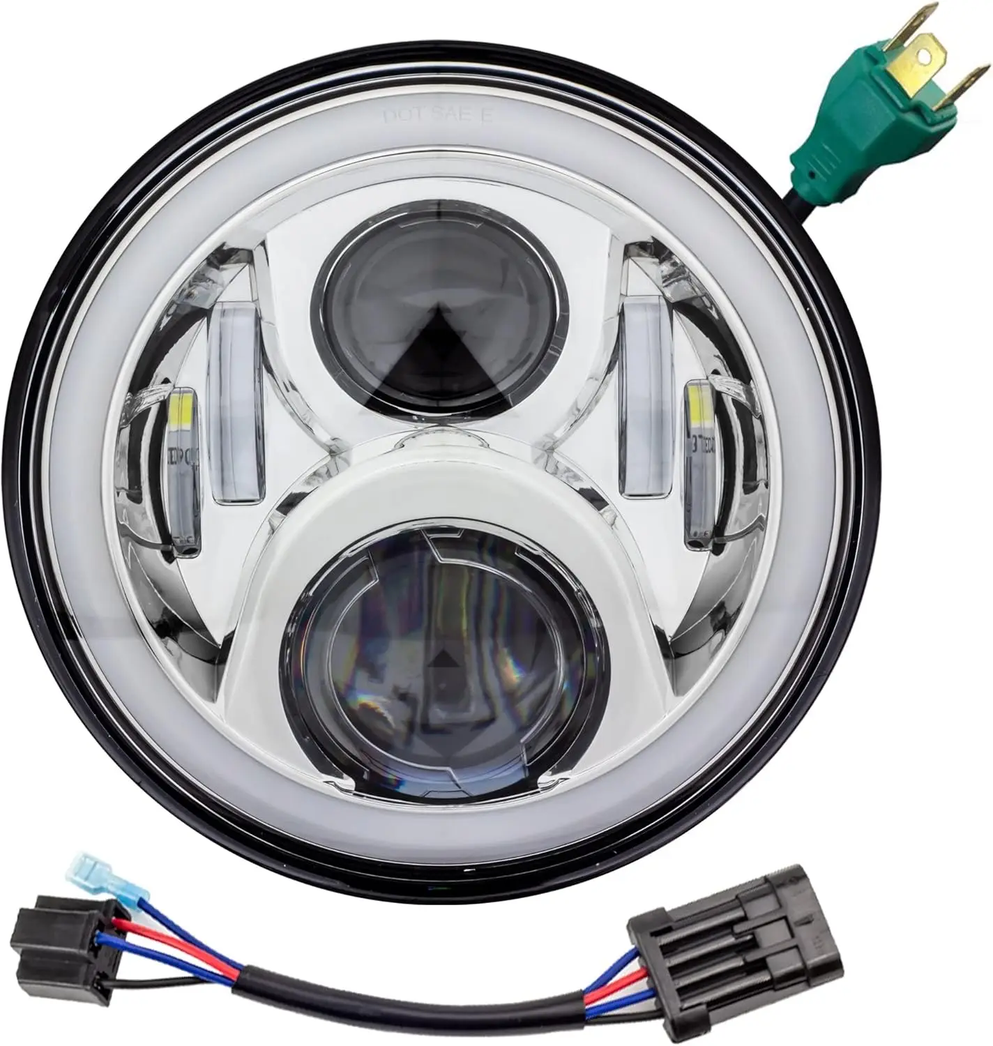 

8700CG2HP-897 Комплект 7-дюймовых светодиодных фар с белым кольцом Halo для мотоциклов Harley Davidson — поколение II/хромированный комплект/добавьте одну бу