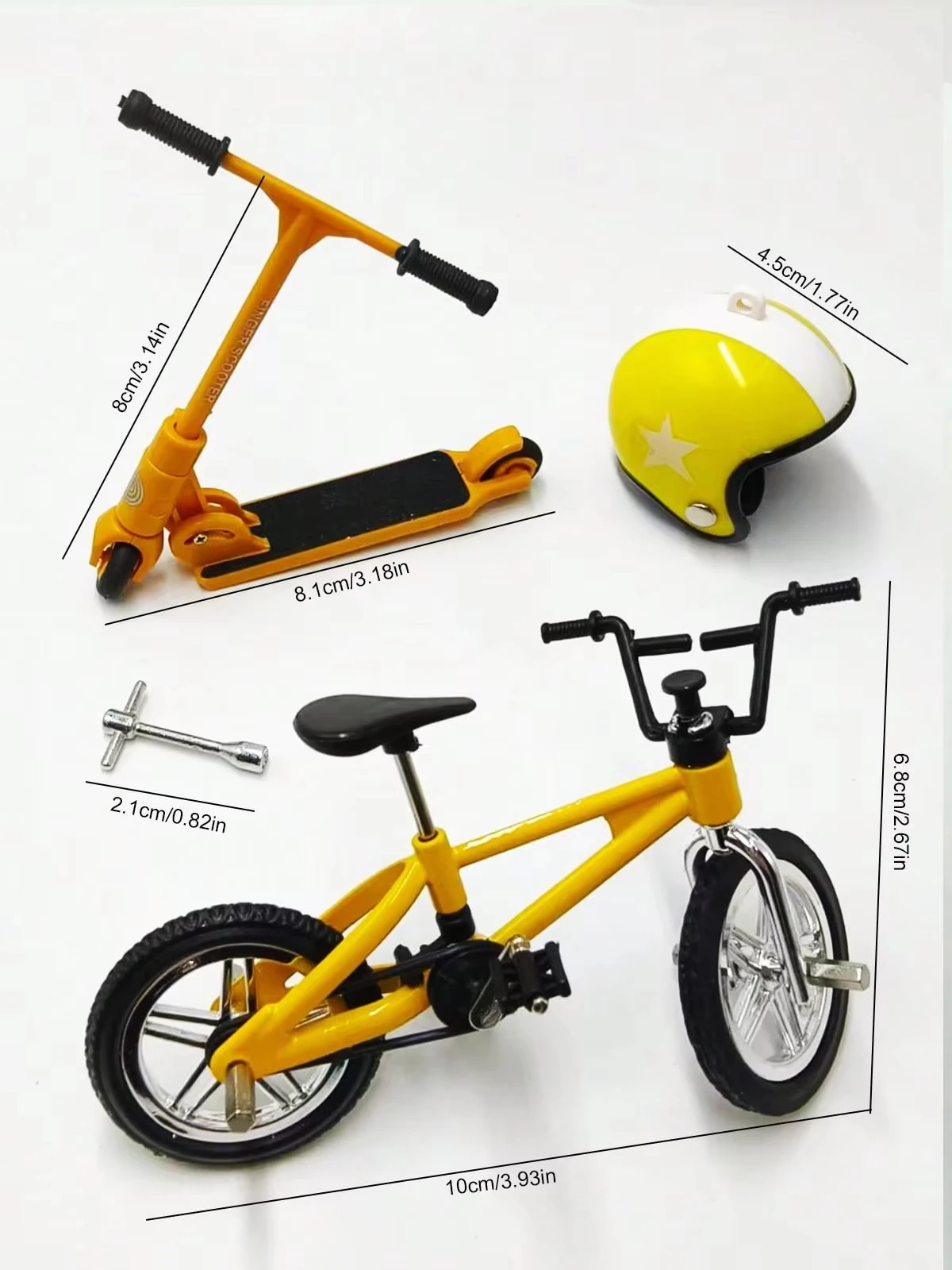 1:12 Miniatur-Fahrrad-Scooter-Set mit Reparaturwerkzeugen und Fahrradhelm für Puppenhaus-DIY-Diorama-Zubehör Mini-Sammlerstücke – Detail 3