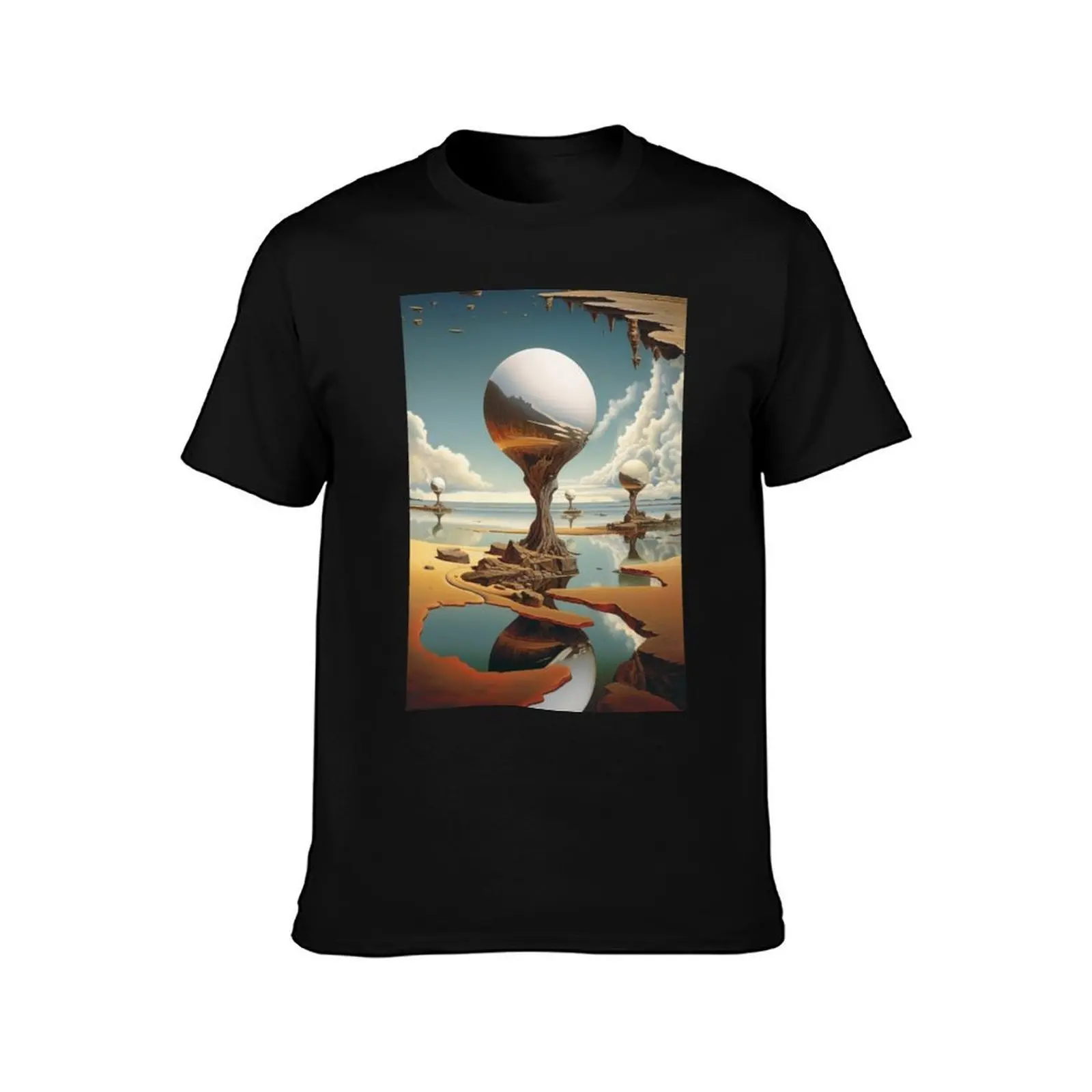Reflective Sands of Surreality T-Shirt, Summer Casual Cotton Tee, Oversized Streetwear Tops, Vintage Graphic Print, 100% Cotton