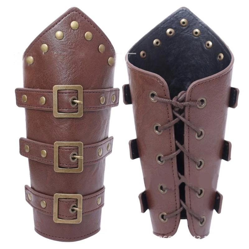 652F 2Pack مصنوعة يدويًا معصم الرسغ المتانة PU LEATHER STEAMPUNK ARM CUFFS