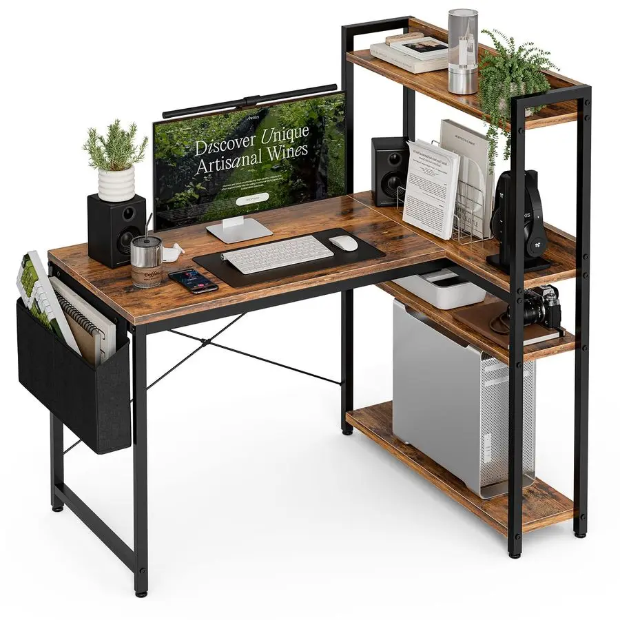 

40 Inch L Shaped Computer Desk with Reversible Storage Shelves, Home Office Corner Desk Study Writing Table with Hutch, Study,