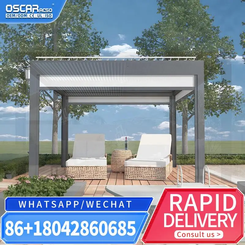 

Modern Outdoor Aluminum Electric Waterproof Shutters Freestanding Roof Garden Gazebo for Backyard Patio Balcony pergola