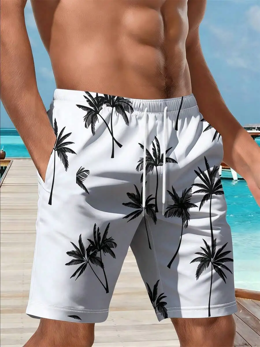 

Mens Beach Shorts With Palm Tree Print Quick Dry Swim Trunks