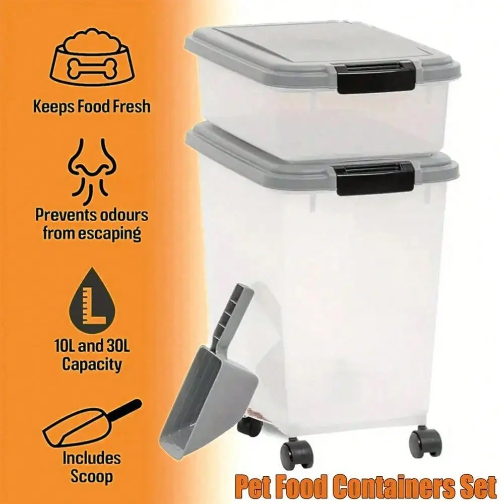 Food Storage Container, 30 Lbs 11 Lbs Combo, Cat Food Storage Container, Dog Treat Container, Airtight, Stackable, 2Cup Scoop,
