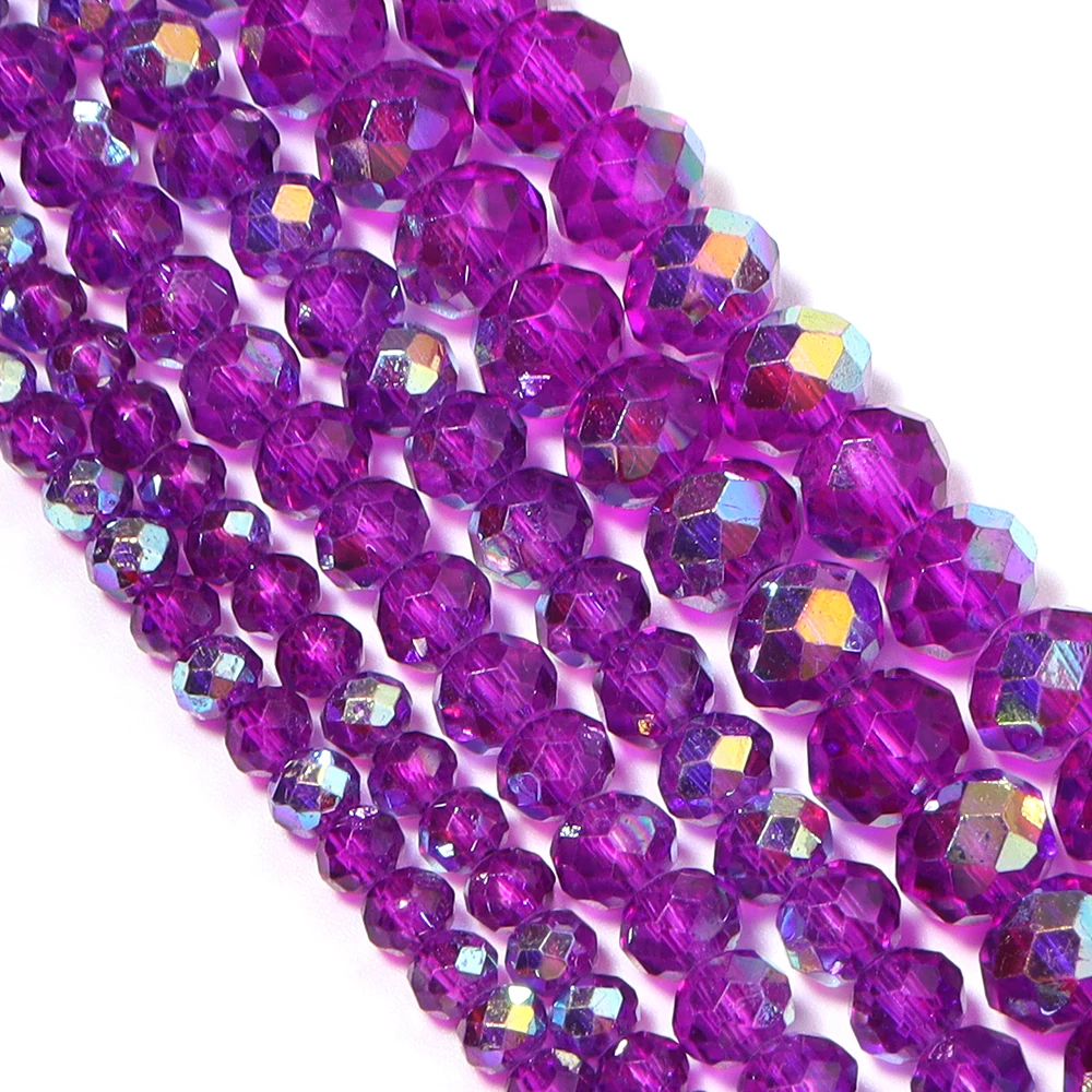 Plated AB Faceted Purple Crystal Rondelle Beads Flat Loose Spacer Glass Beads For DIY Charms Bracelet Necklace Jewelry Supplies
