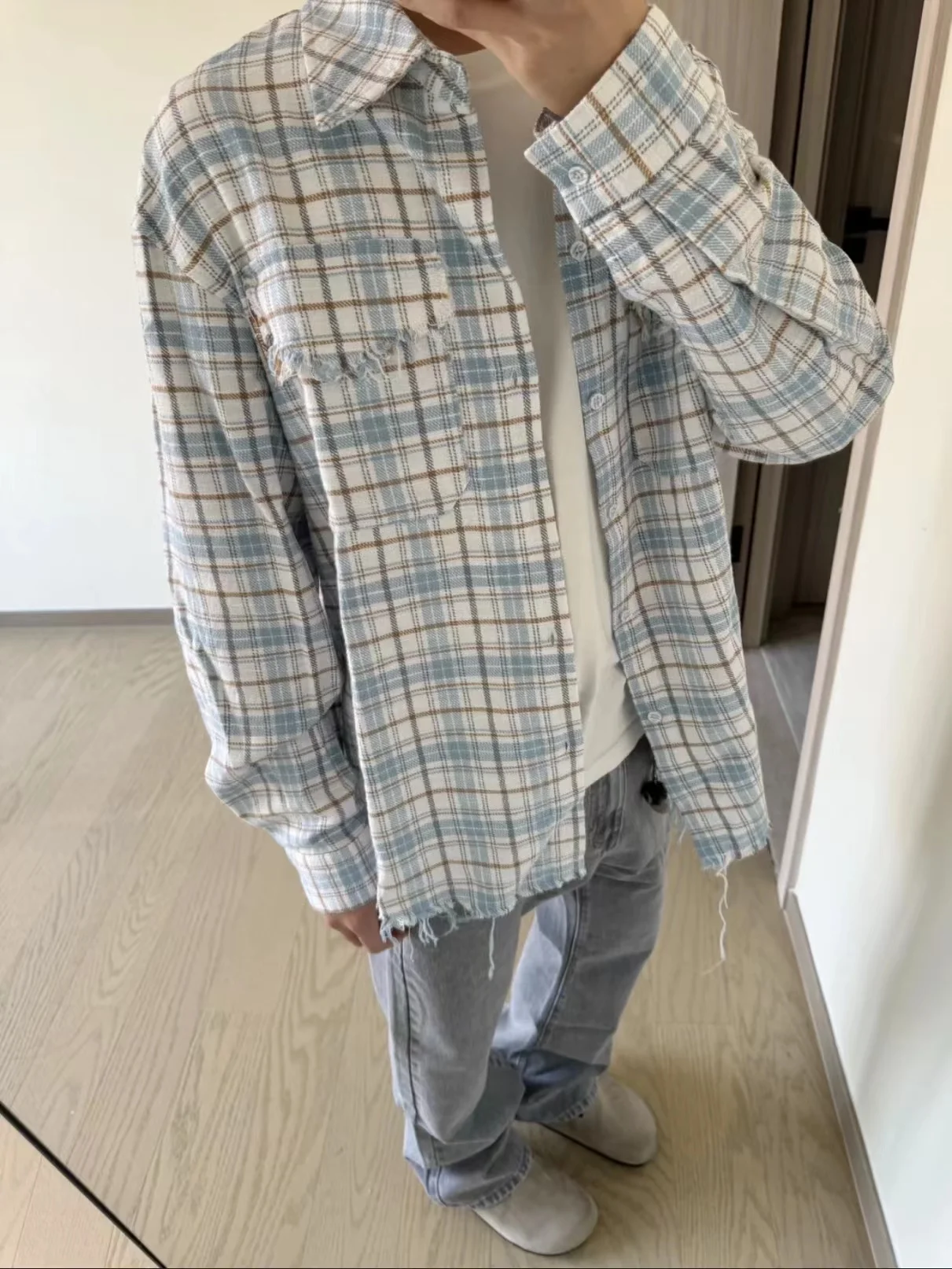 

Retro American Plaid Worn Long Sve irt Loose Women's Sle Spring Autumn ex Vintage Couples Outerwear