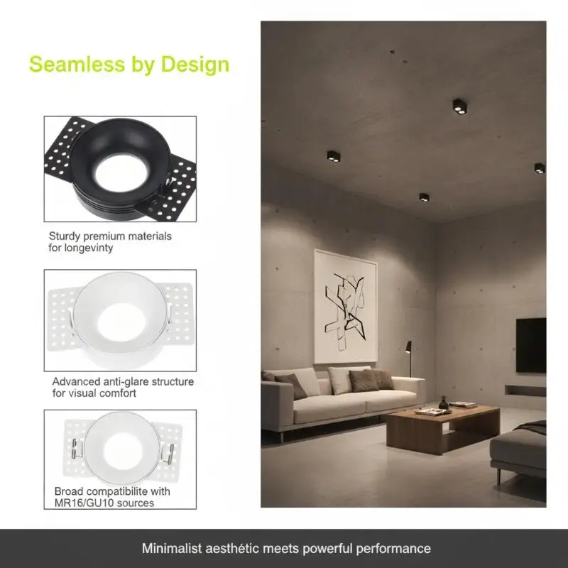 Frameless Recessed LED Ceiling Downlight Fitting GU10 MR16 Bulb Holder Round Spot Light Adjustable Frame