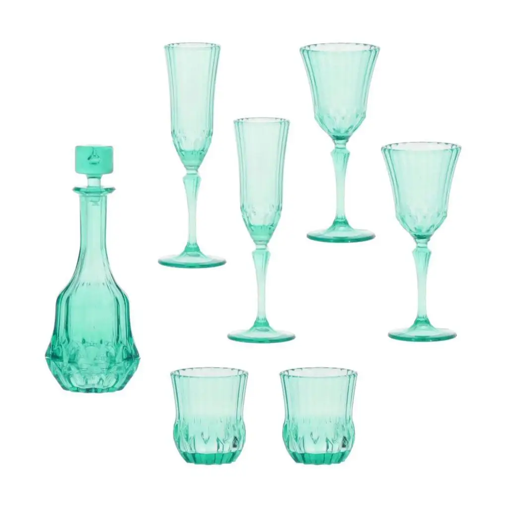 7 قطع من نماذج زجاجية لتزيين بيت الدمى من الأكريليك لمطبخ الحفلات باللون الأخضر الداكن #1
