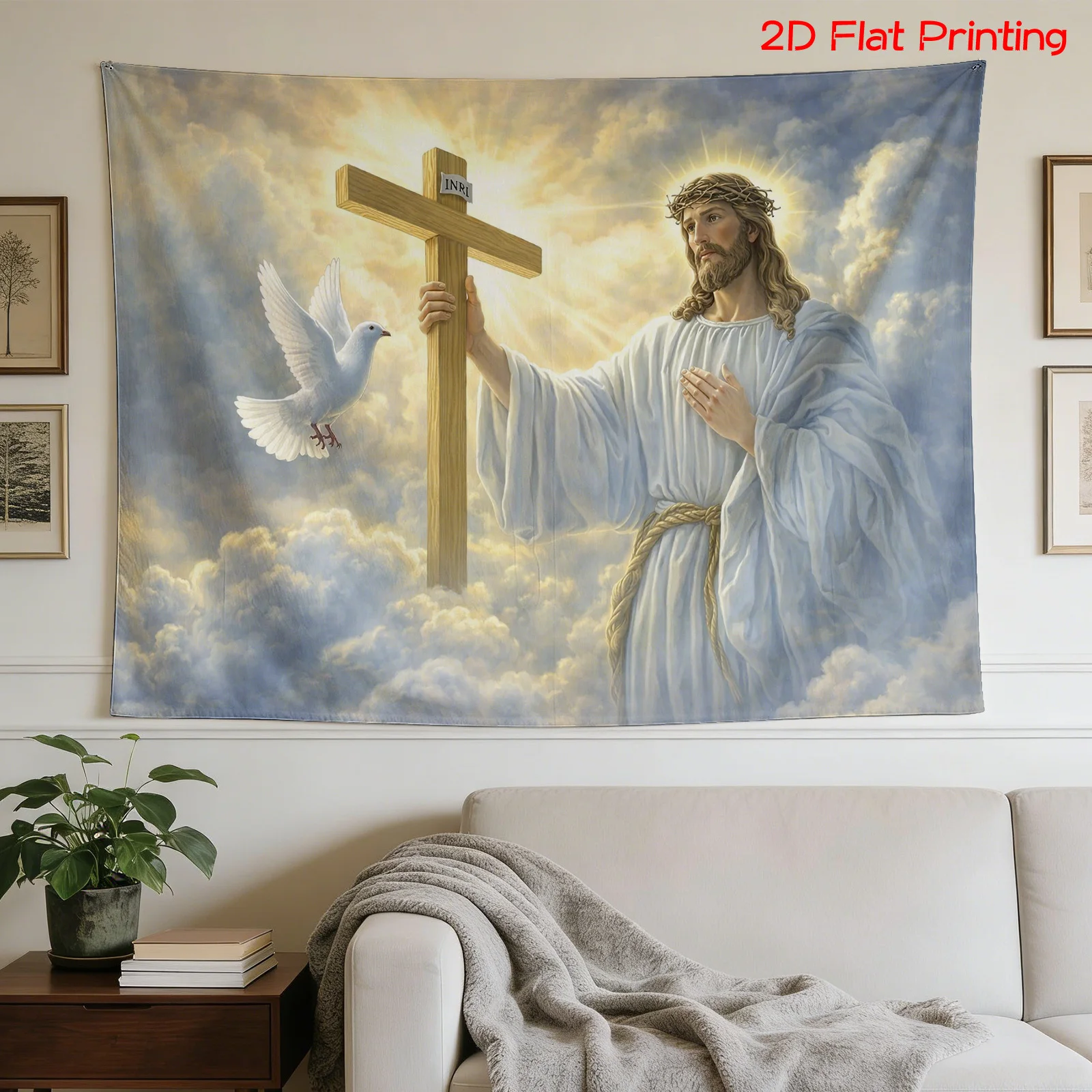 Large Religious Jesus Christ Tapestry Wall Hanging Christian Decor Home Art Holy Spirit Dove Cross Inspirational Canvas Print Gi