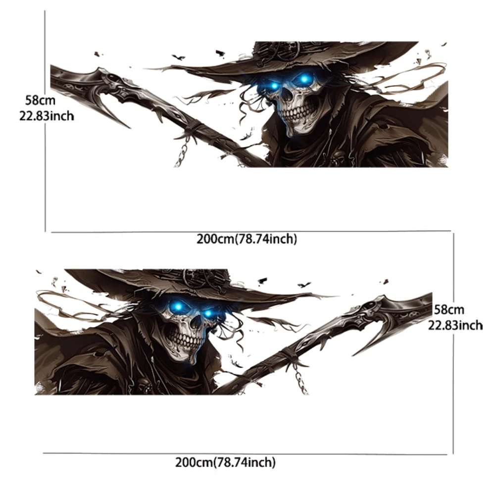 Skull with Hat and Scythe Printed Car Sticker; Full Body Decal Decoration Covering Scratches