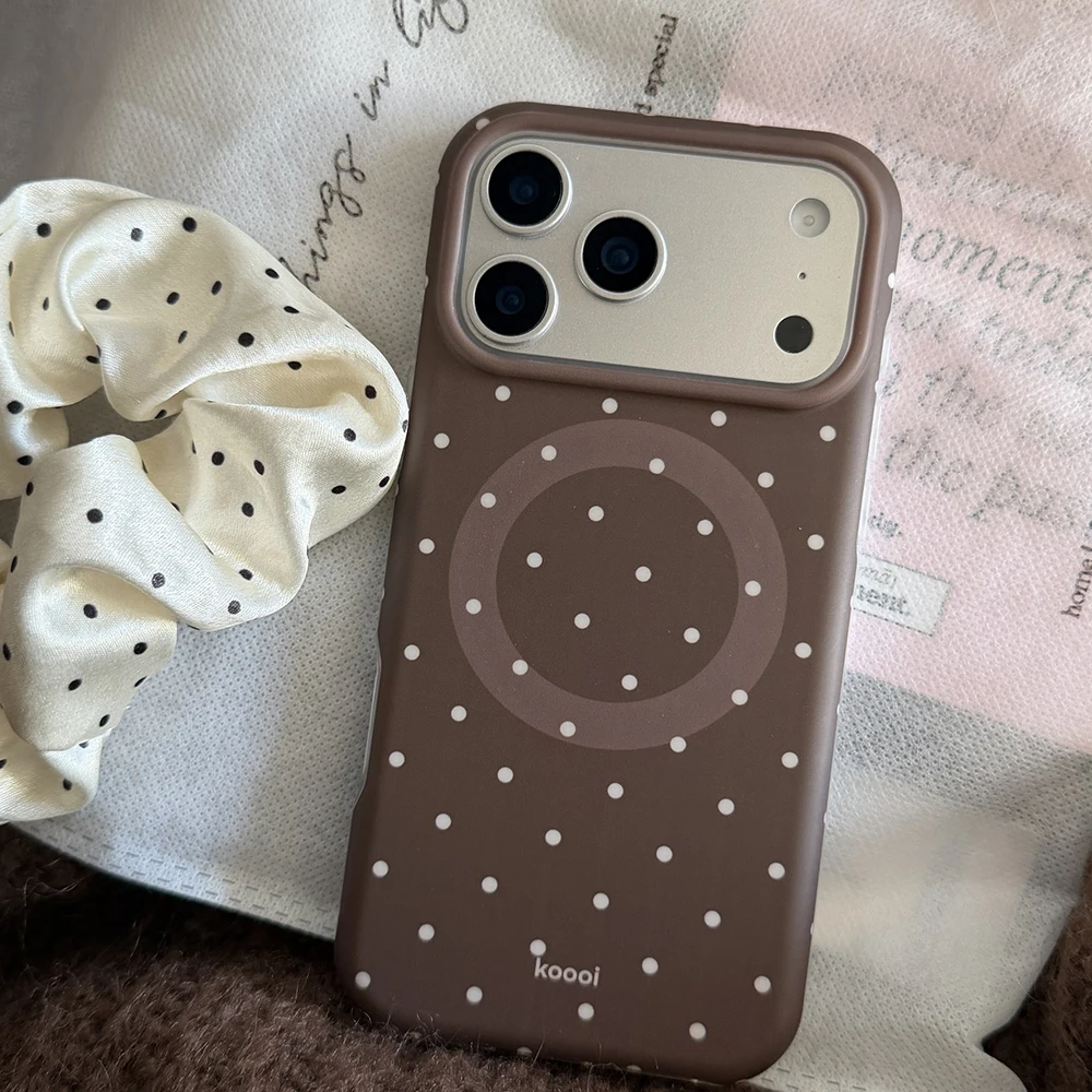 Luxuriöse braune weiße Polka Dot-Muster-Magnet-Handyhülle für iPhone 13, 14, 15, 16, 17 Pro Max, stoßfeste, niedliche Abdeckung für Magsafe-Hülle – Detail 21