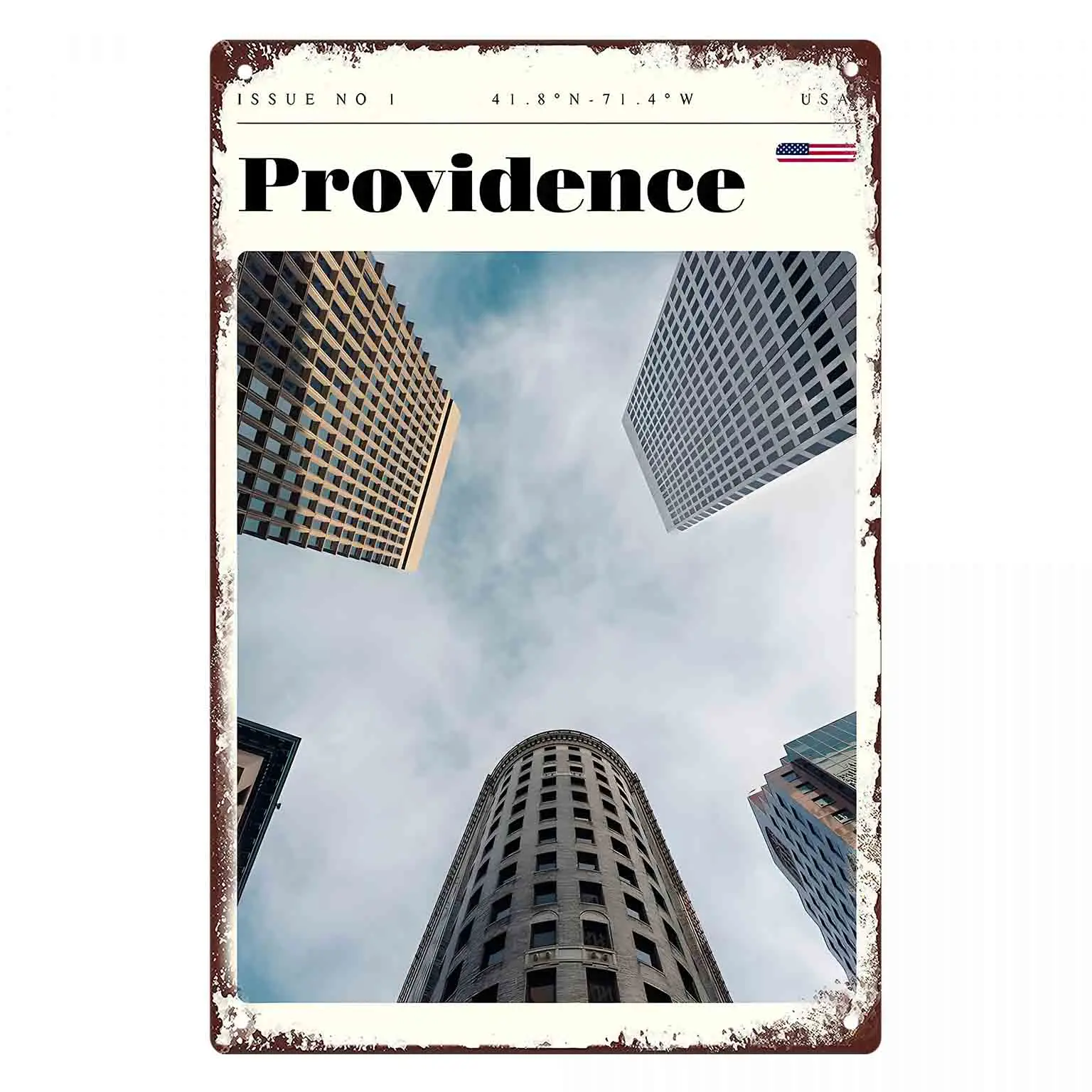 2D FLAT 1pc Providence City Skyline Metal Wall Sign Decoration for Home Cafe Garage Bedroom Porch And Garden
