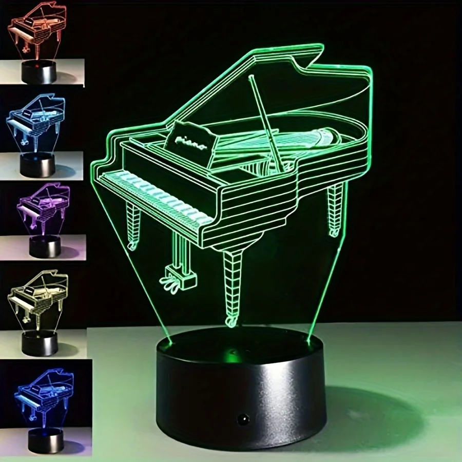 Piano Desk Lights 3D Illusion Lamp Dimmable 7 Color Changing Night Light with Smart Touch Home Decor Lamp Birthday Festival Gift