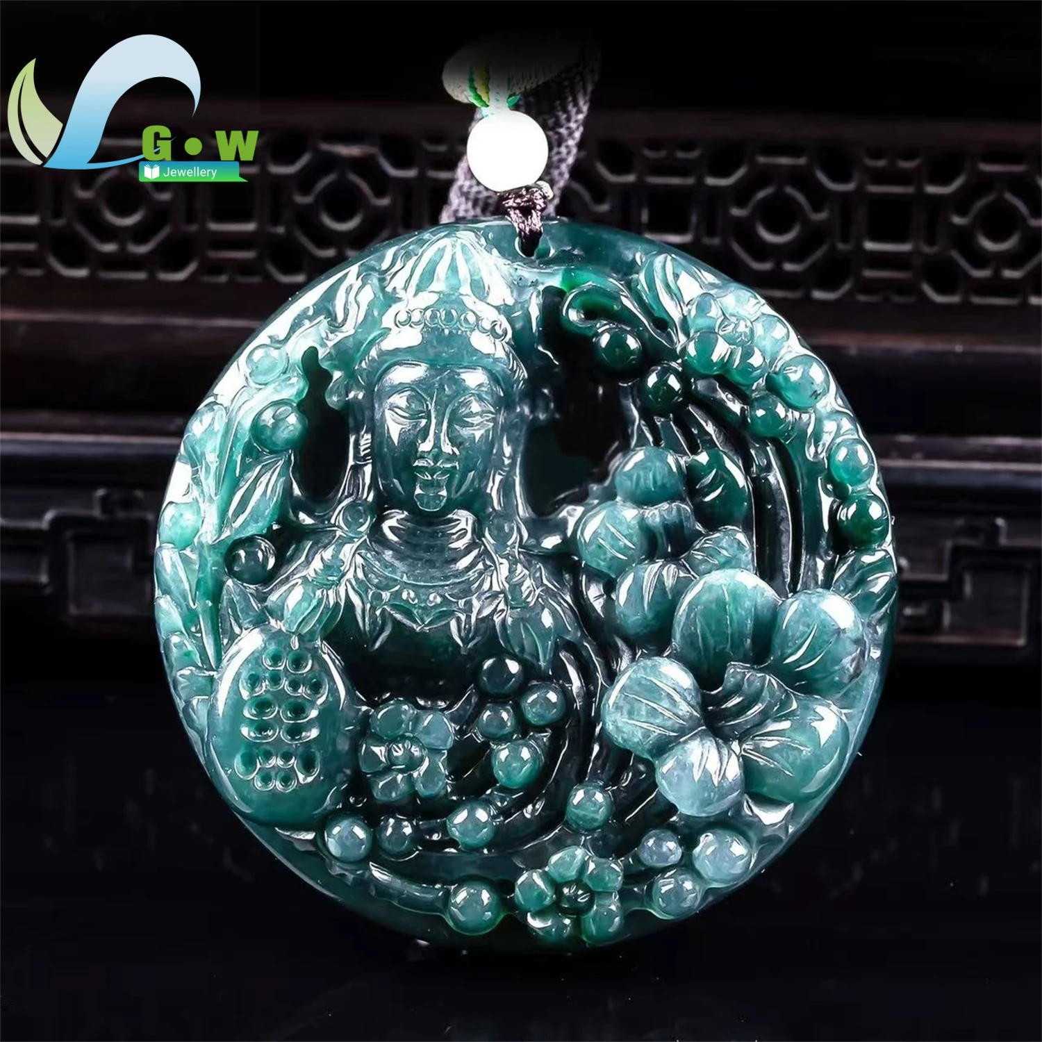 Natural A Grade Jadeite Blue Water Guanyin Plaque Pendant High Ice Exquisitely Carved Hanging Ornament Unisex Jewelry Gift