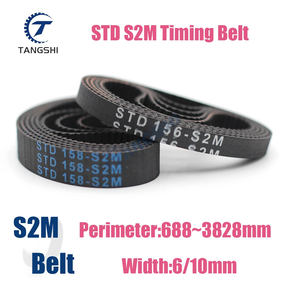 STD S2M Closed Loop Rubber Timing Belt Width6/10mm Length S2M-688 694 710 714 720 836 840 848 852 856 860 872 876 880 882~3828mm