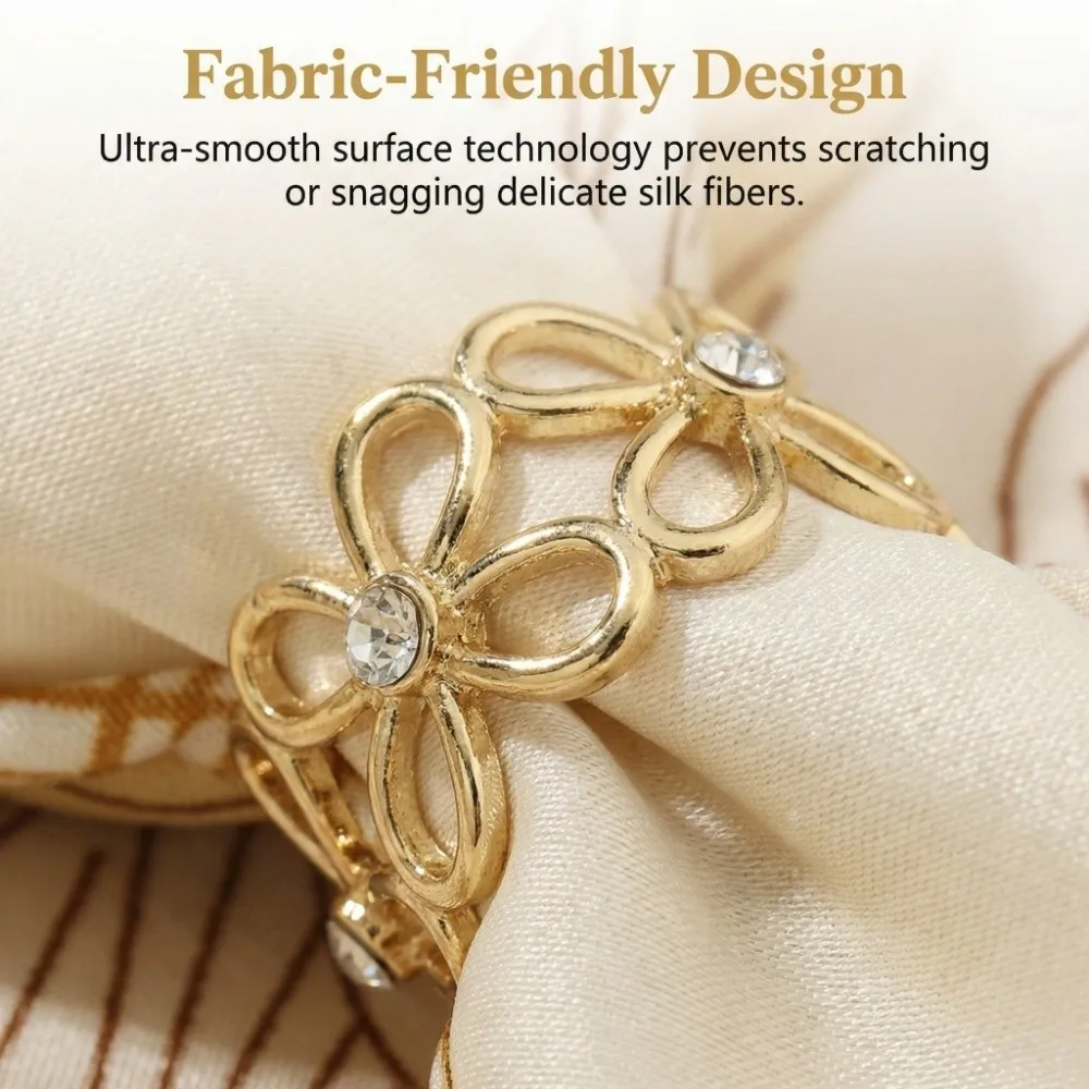 Gift Crystal Shawl Rings Clip Hollow Out Alloy Material Scarf Buckle Adjustable Flower Design Hijab Clip Decorative Use