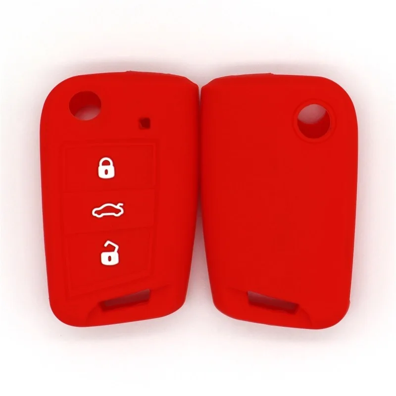 For Volkswagen Bora Golf GTI Folding Plug-in 3-button Silicone Car Key Protective Cover Soft Plastic Bag Five colors