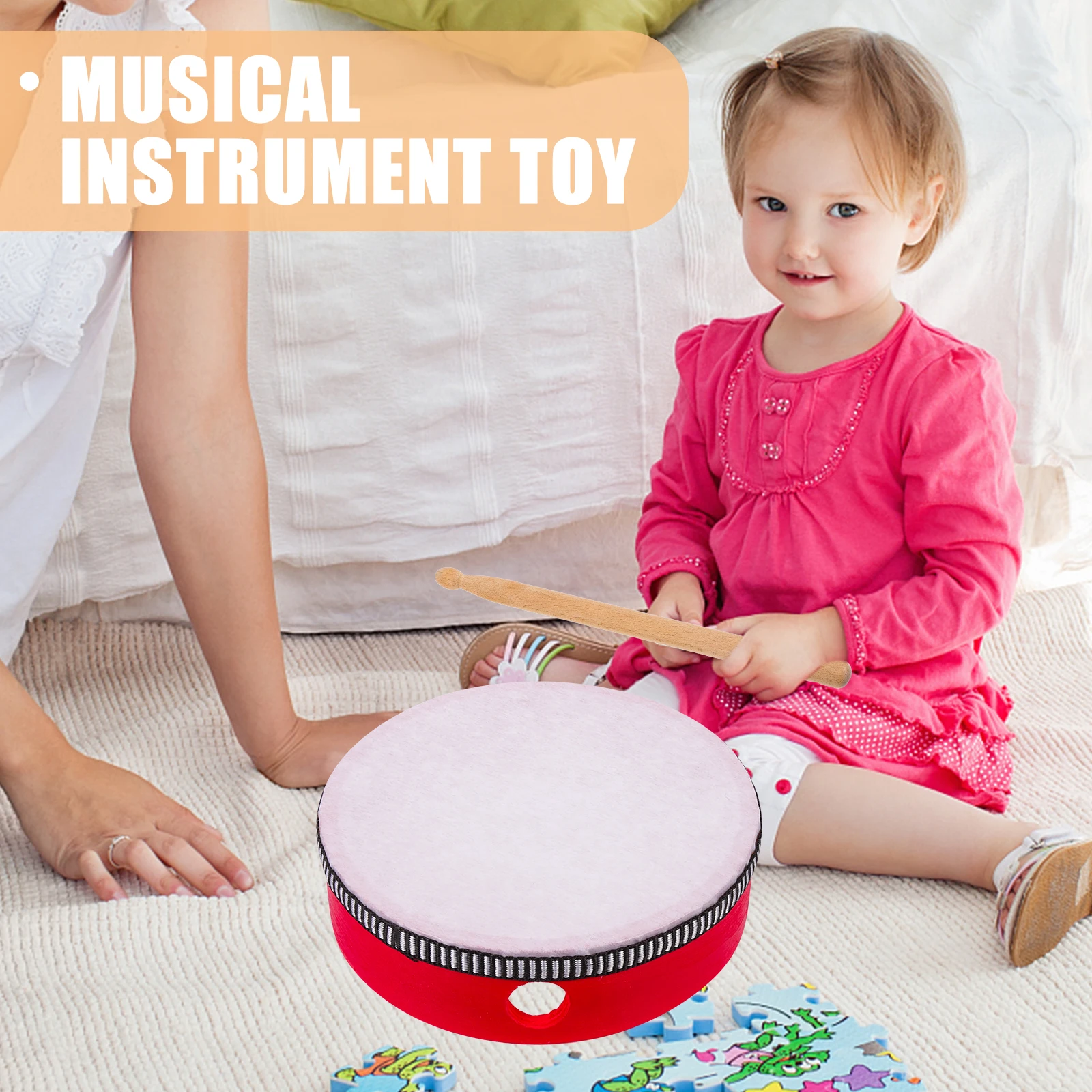 

3 Pcs Hand Drum Set Small Tambourine Musical Instrument Percussion Red Tambourines with Bell Baby