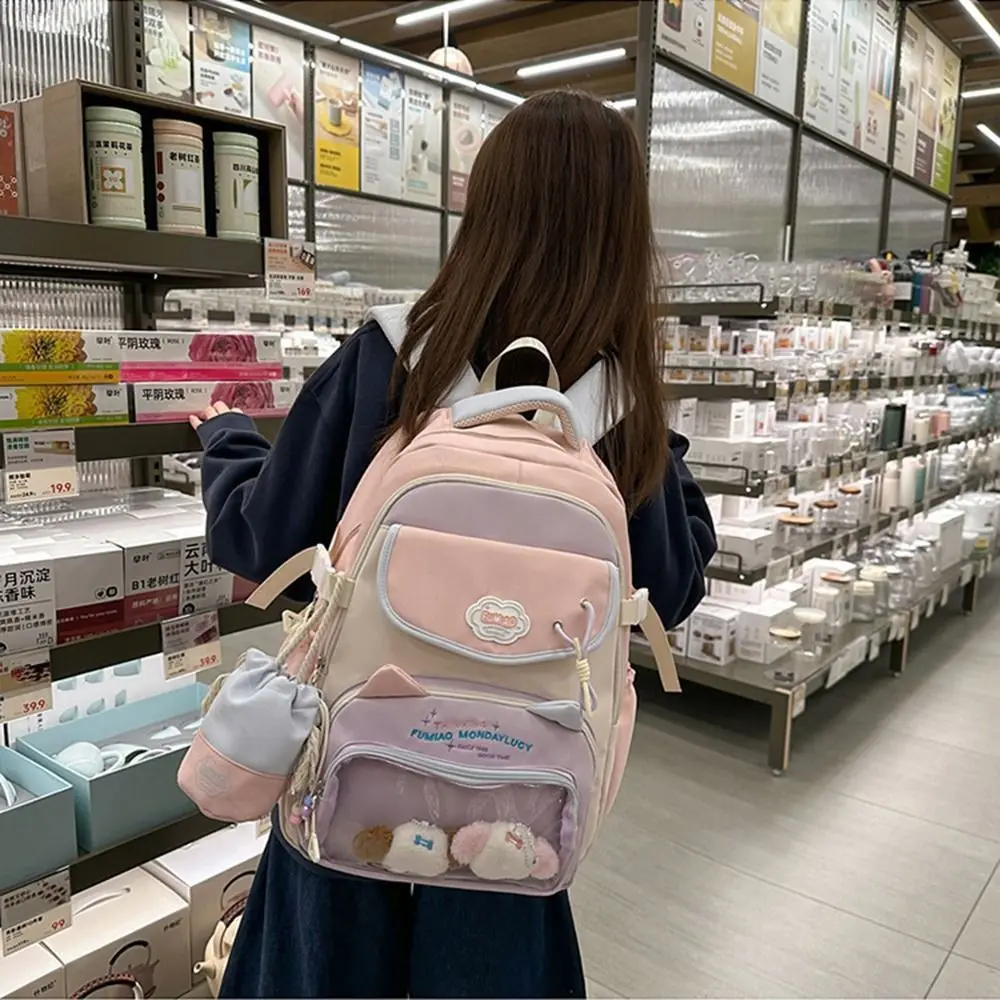 حقائب مدرسية للطلاب على الطراز الياباني لطيفة مقاومة للماء وجيب شفاف وأشرطة قابلة للتعديل حقيبة ظهر للكمبيوتر قابلة للتنفس