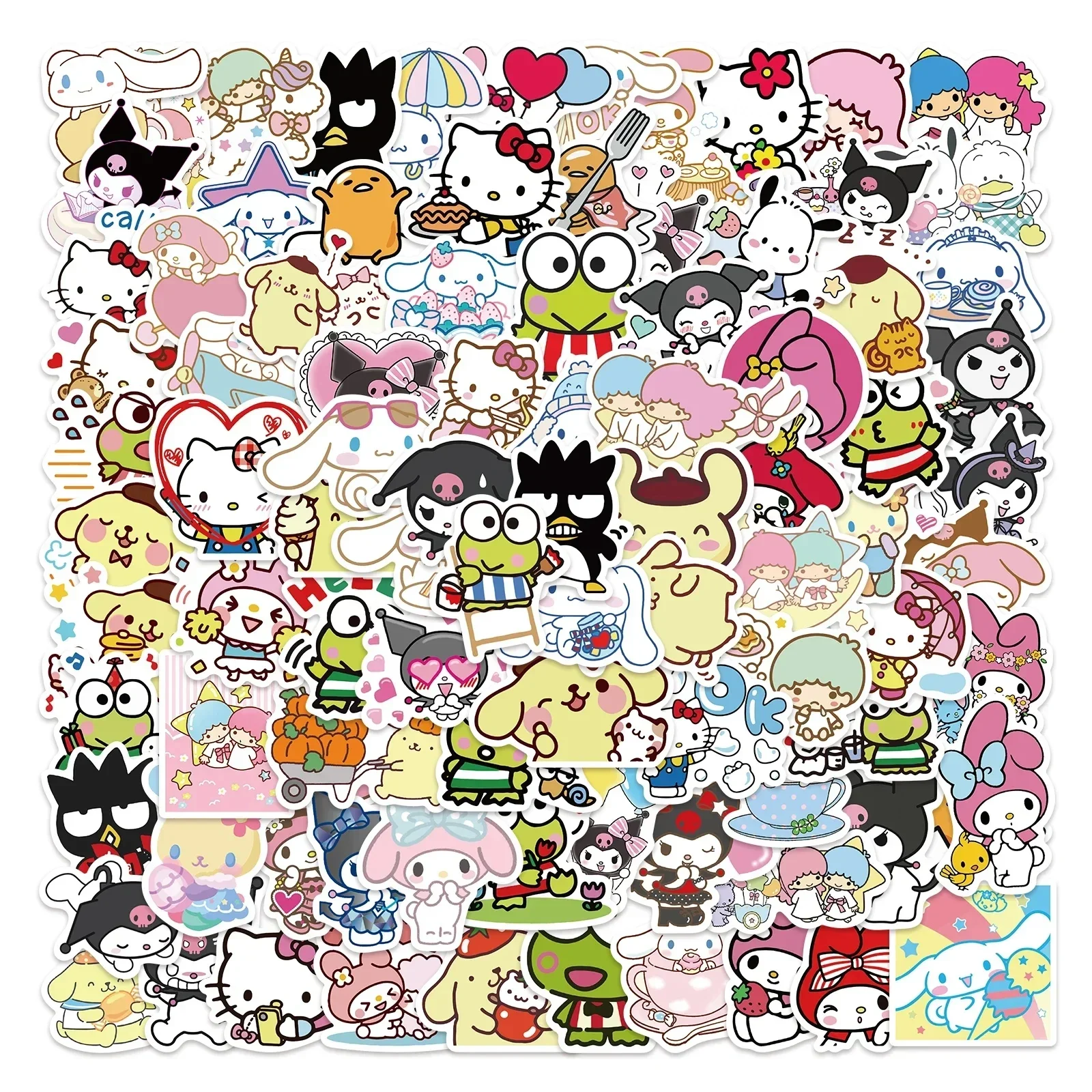 100pcs Kawaii My Melody Kuromi Hello Kitty Stickers for Kids Girls DIY Stationery Diary Cute Cartoon Sanrio Sticker Decals