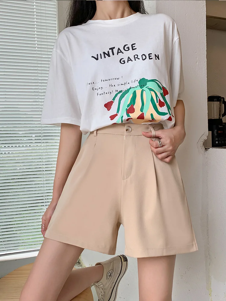 

High Waist Wide Leg ort Pants Women's Summer Thin A-Line Casual Four-Fifths Suit Pants Slimming Flattering ort Length