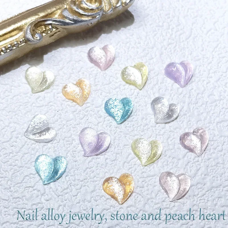 100pcs Colorful Resin Nail Art Decoration Heart Love Shiny Glitter Beach Ornament Nail Charm Jewelry Design Kawaii Accessories