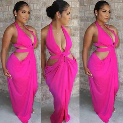 Elegant Party Halter Dresses Women 2023 Beach V-neck Backless Split Irregular Maxi Dress Sexy Club Floor Length Long Vestidos