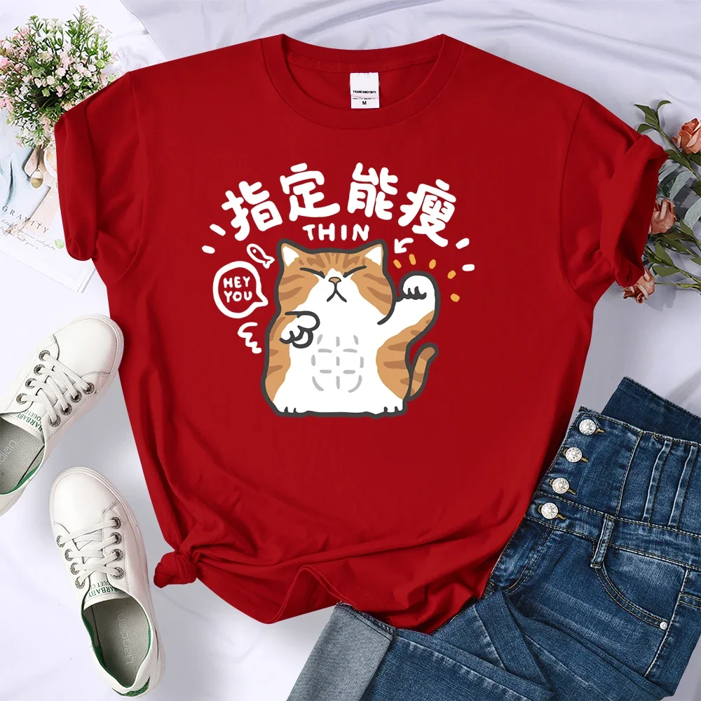 Female Summer Trendy Tee Shirts Crewneck New Clothes Street Short Sleeve Designated Slimming And Funny Orange Cat Prints T Shirt