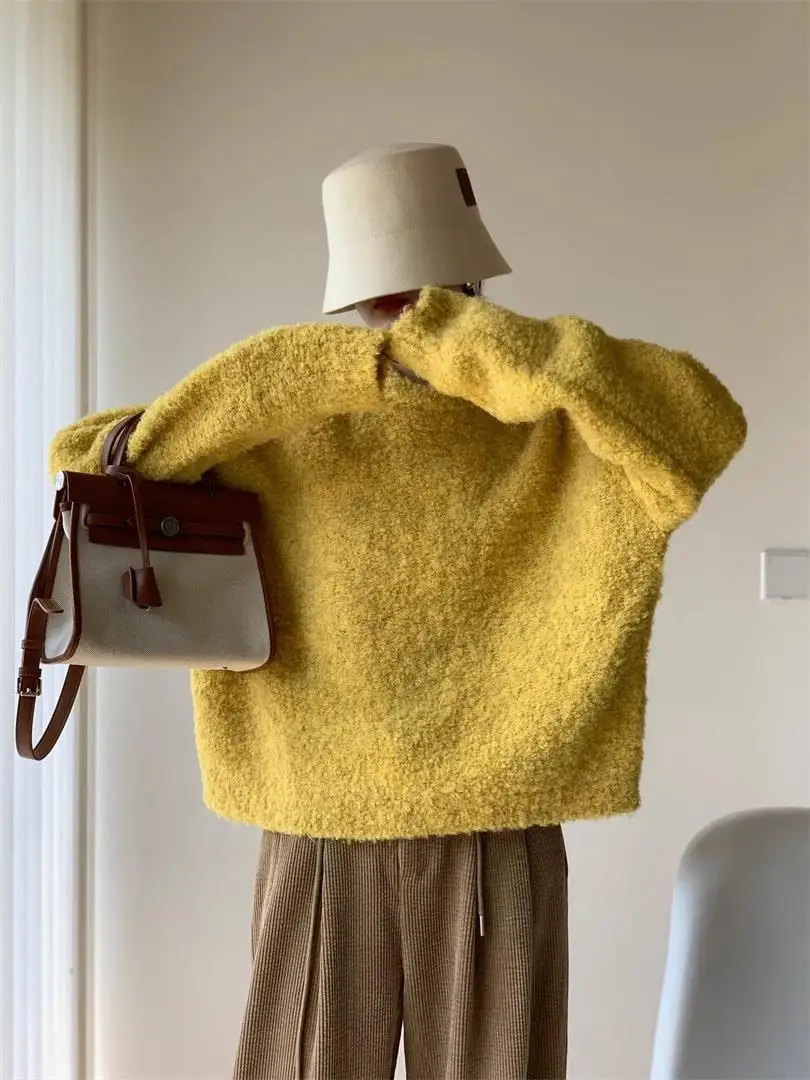 Женские осенние шикарные пушистые вязаные пуловеры, модные однотонные простые свободные универсальные мягкие теплые свитера, топ