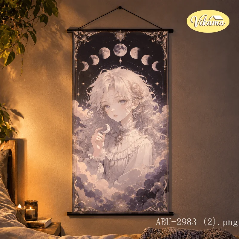 VIKAMA Floral Steampunk Anime Tapestry Wall Hanging Sunflower Gear Fountain Girl Wall Art for Bedroom Dorm Home Decor Living