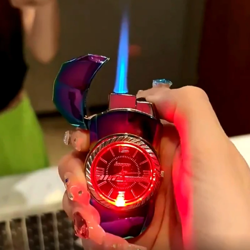 

Luminous Watch Dial Refillable Lighter, Windproof Blue Flame Watch Shape Design, Cool Fashion Gift for Boyfriend & Husband
