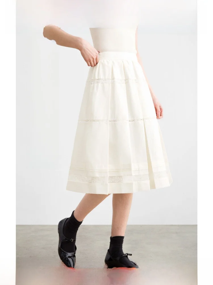 

Юбка ROCO Spring New Academic: плиссированная, с кружевными вставками, А-силуэт, высокая талия, универсальная, в стиле ретро, для города, путешествий и свиданий