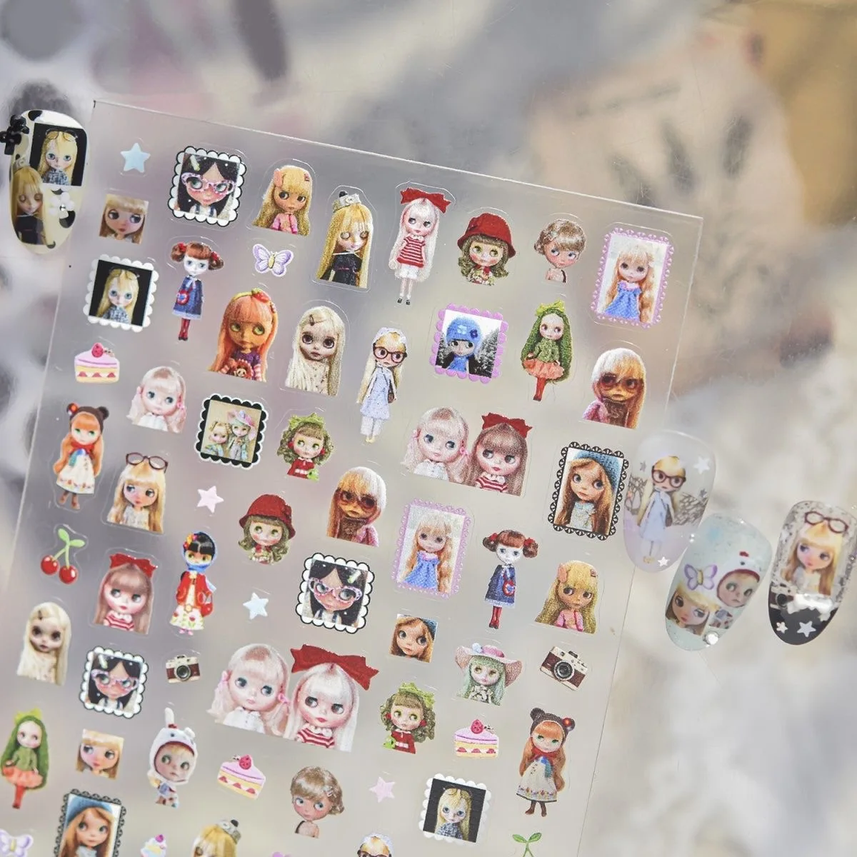 Sweet Cool Y2K Vintage Blythe Doll Cartoon Nail Art Stickers Retro Doll Nail Patch Decals for Business And Cultural Supplies