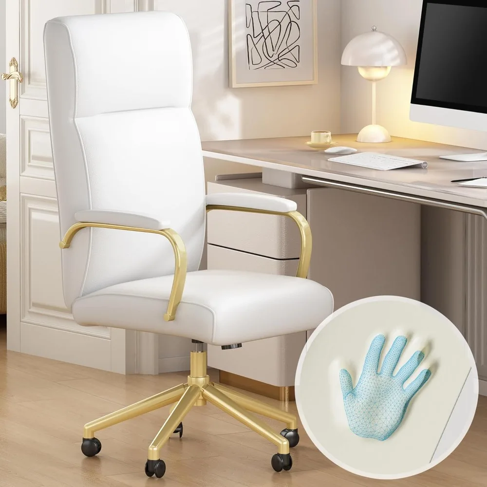 

memory foam cushioned high-back leather executive office chair with wheels and armrests for women, girls, and teens