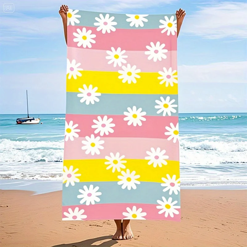 Beach Towel Daisy Color Stripes Printed Pattern Sun Protection Windproof Suitable For Swimming Pool Camping Travel Blanket