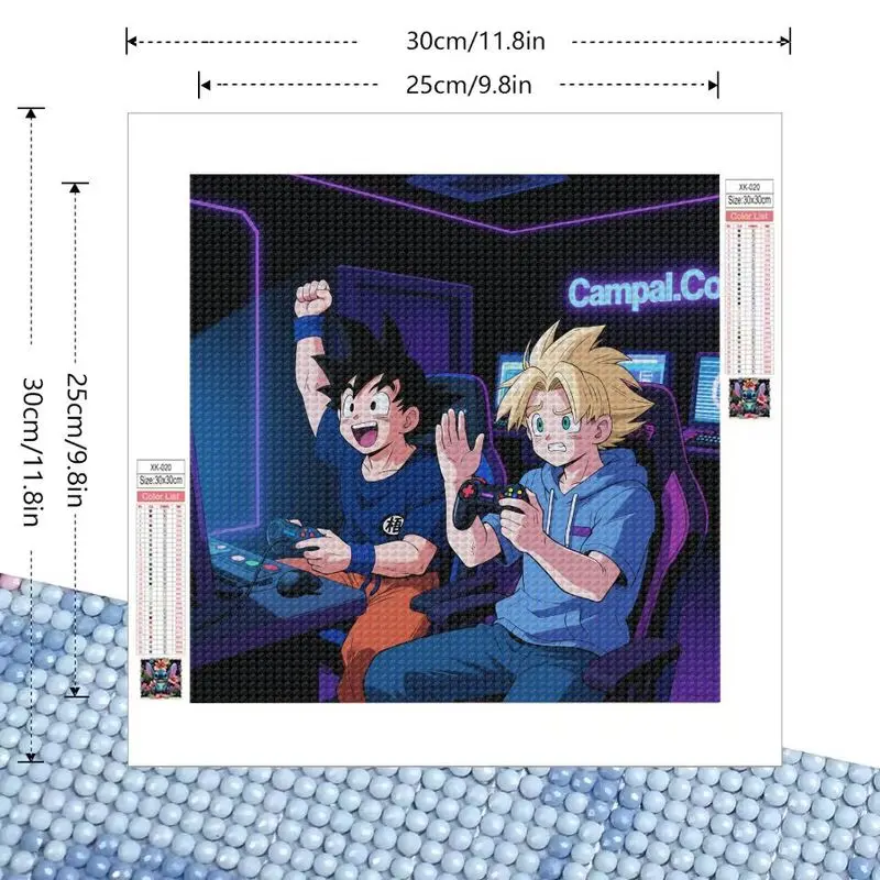 1 peça 5d diy kit de pintura diamante broca completa, dragon ball z anime goku e troncos cena de jogo strass bordado ponto cruz ar